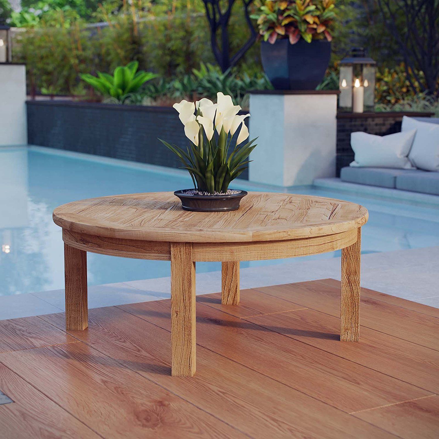 Amazonsmile: Modway Marina Teak Wood Outdoor Patio Round Coffee Table ... within Phoenix Natural Round Outdoor Coffee Table