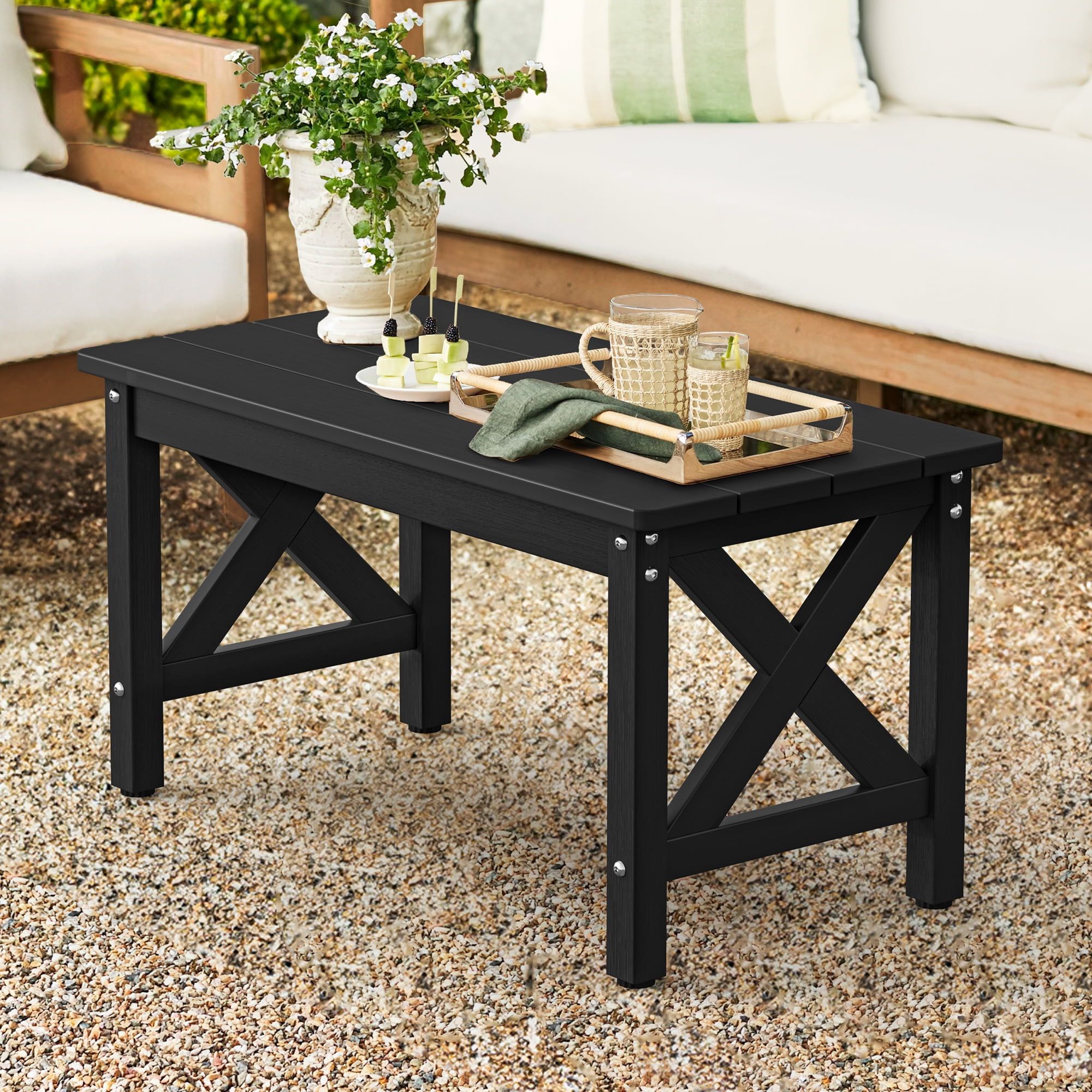 Dycanpo 35''Lx18'H Outdoor Coffee Table,Rectangle Patio Table,Hdps ... for Crew Natural Wood Rectangle Outdoor Coffee Table
