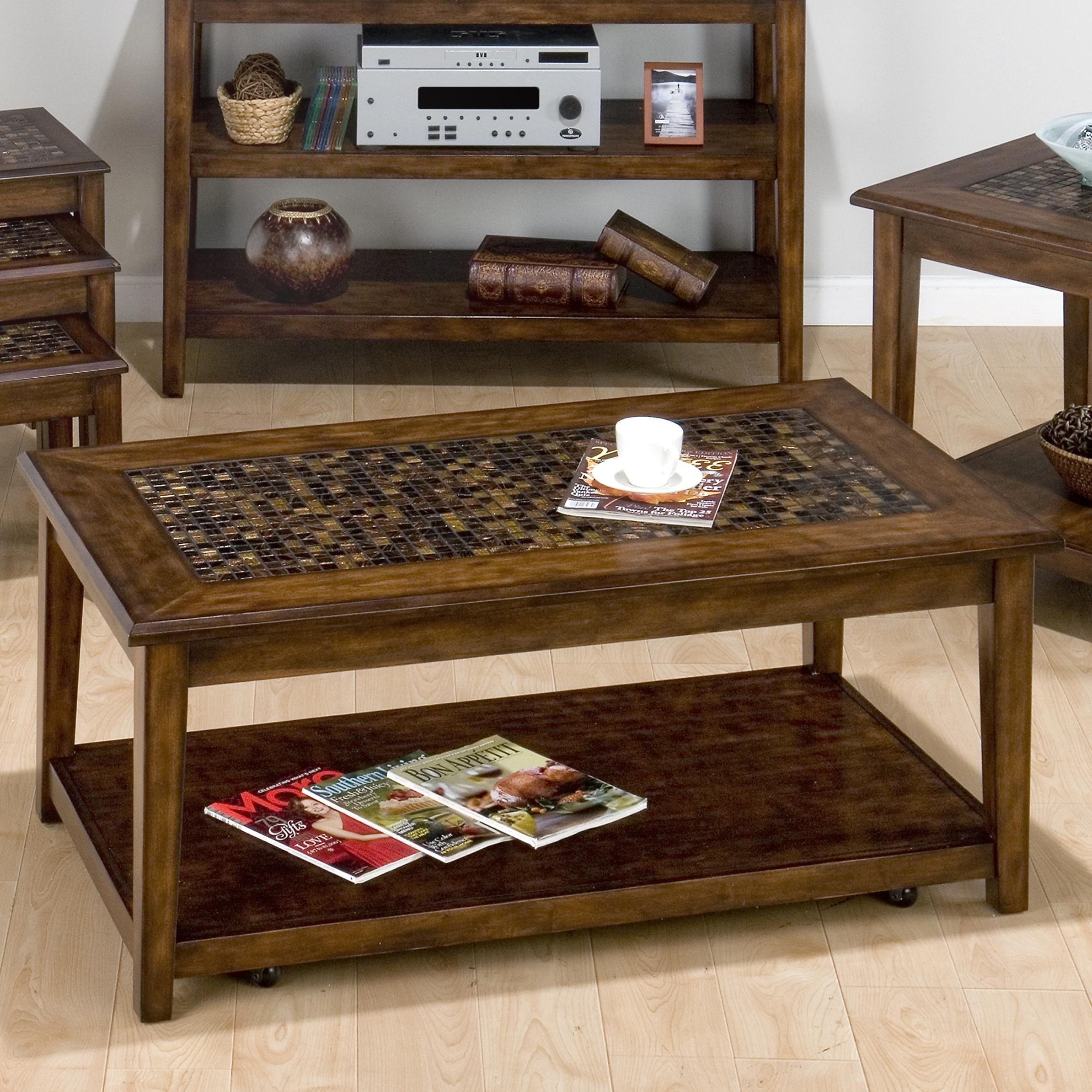 Jofran Baroque Brown Mosaic Tile Inlay Cocktail Table With Hidden ... pertaining to Diego Brown Coffee Table