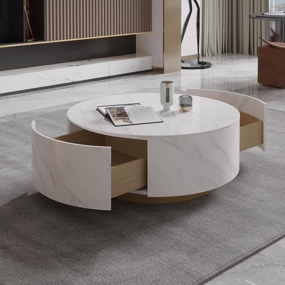 Modern Wooden Coffee Table inside 30&quot; Modern White Sintered Stone Metal Outdoor Coffee Table