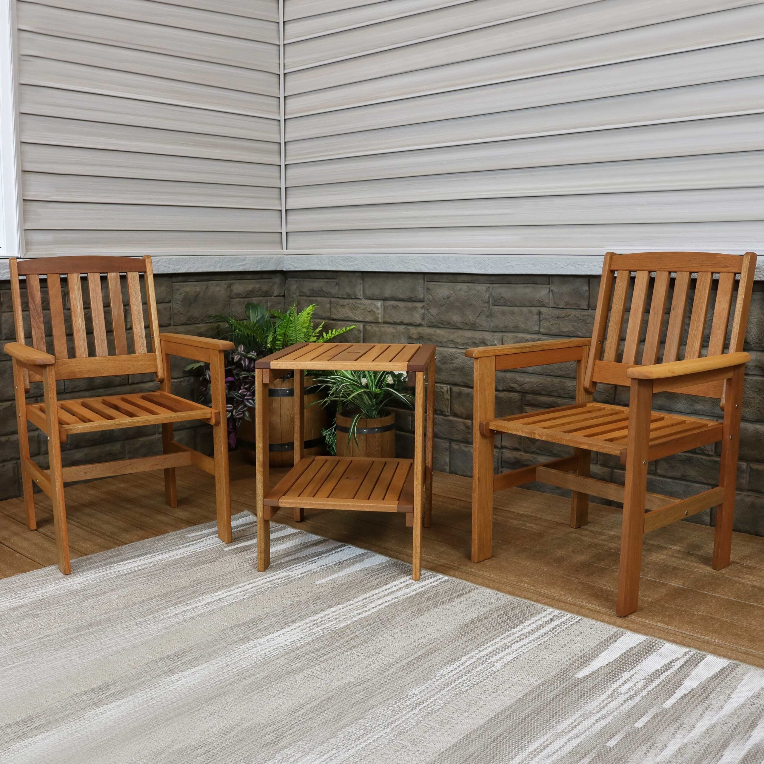 Sunnydaze Meranti Wood 3-Piece Outdoor Patio Conversation Set - Teak ... intended for Creating Your Perfect Outdoor Oasis with a Solana 3 Piece Set